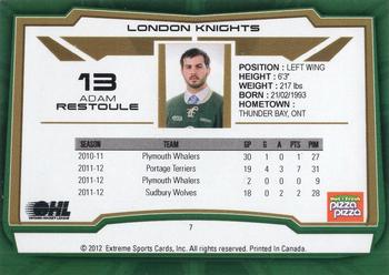 2012-13 Extreme London Knights (OHL) #7 Adam Restoule Back