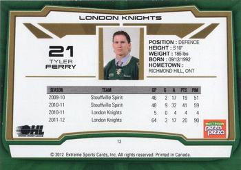2012-13 Extreme London Knights (OHL) #13 Tyler Ferry Back