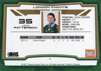 2012-13 Extreme London Knights (OHL) #16 Jake Patterson Back
