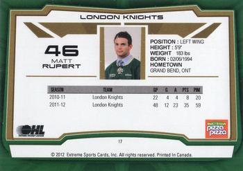 2012-13 Extreme London Knights (OHL) #17 Matt Rupert Back