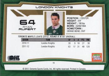 2012-13 Extreme London Knights (OHL) #19 Ryan Rupert Back