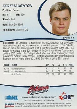 2012-13 Choice Oshawa Generals (OHL) #14 Scott Laughton Back