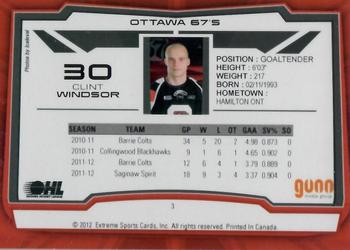 2012-13 Extreme Ottawa 67's (OHL) #3 Clint Windsor Back