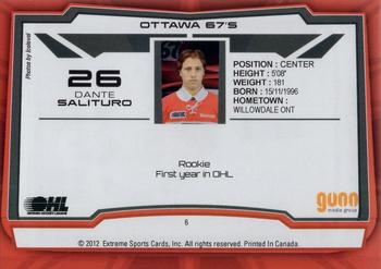 2012-13 Extreme Ottawa 67's (OHL) #6 Dante Salituro Back