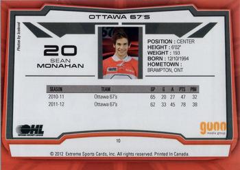 2012-13 Extreme Ottawa 67's (OHL) #10 Sean Monahan Back
