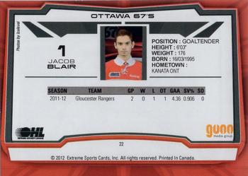 2012-13 Extreme Ottawa 67's (OHL) #22 Jacob Blair Back
