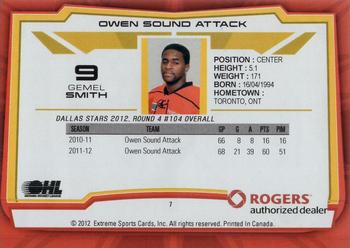 2012-13 Extreme Owen Sound Attack (OHL) #7 Gemel Smith Back