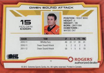 2012-13 Extreme Owen Sound Attack (OHL) #11 Holden Cook Back