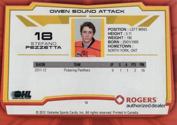 2012-13 Extreme Owen Sound Attack (OHL) #14 Stefano Pezzetta Back