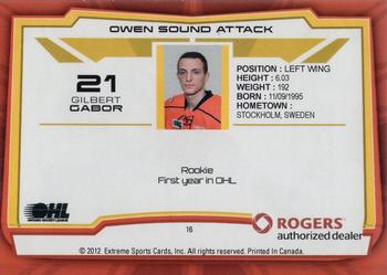 2012-13 Extreme Owen Sound Attack (OHL) #16 Gilbert Gabor Back