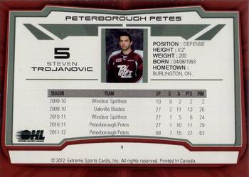 2012-13 Extreme Peterborough Petes (OHL) #4 Steven Trojanovic Back
