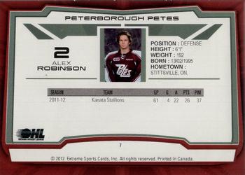 2012-13 Extreme Peterborough Petes (OHL) #7 Alex Robinson Back