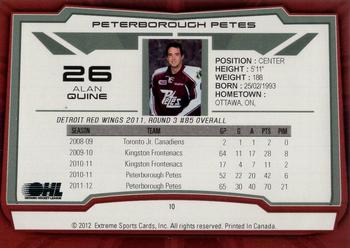 2012-13 Extreme Peterborough Petes (OHL) #10 Alan Quine Back