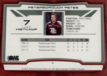 2012-13 Extreme Peterborough Petes (OHL) #19 Luke Hietkamp Back