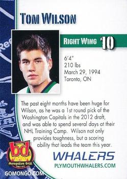 2012-13 BD's Mongolian Grill Plymouth Whalers (OHL) #25 Tom Wilson Back