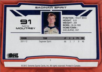 2012-13 Extreme Saginaw Spirit (OHL) #3 Nick Moutrey Back