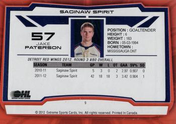 2012-13 Extreme Saginaw Spirit (OHL) #9 Jake Paterson Back