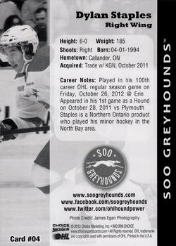 2012-13 Choice Sault Ste. Marie Greyhounds (OHL) #4 Dylan Staples Back