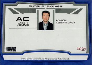 2012-13 Extreme Sudbury Wolves (OHL) #4 Jason Young Back