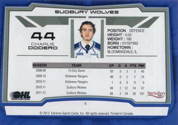 2012-13 Extreme Sudbury Wolves (OHL) #6 Charlie Dodero Back