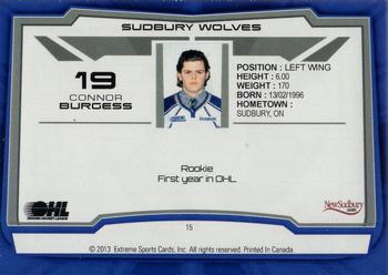 2012-13 Extreme Sudbury Wolves (OHL) #15 Connor Burgess Back