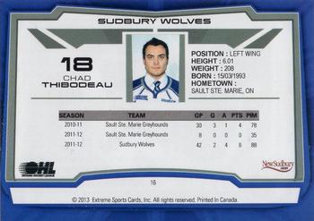 2012-13 Extreme Sudbury Wolves (OHL) #16 Chad Thibodeau Back