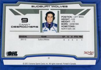 2012-13 Extreme Sudbury Wolves (OHL) #22 Danny Desrochers Back