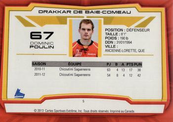 2012-13 Extreme Baie-Comeau Drakkar (QMJHL) #5 Dominic Poulin Back