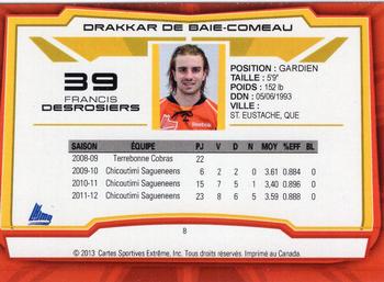 2012-13 Extreme Baie-Comeau Drakkar (QMJHL) #8 Francis Desrosiers Back