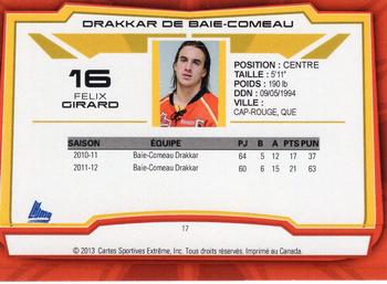 2012-13 Extreme Baie-Comeau Drakkar (QMJHL) #17 Felix Girard Back