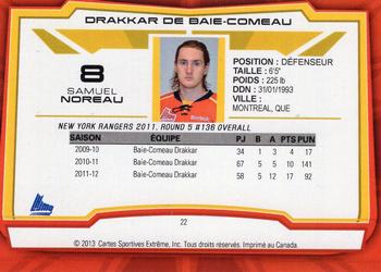 2012-13 Extreme Baie-Comeau Drakkar (QMJHL) #22 Samuel Noreau Back