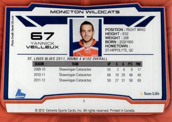 2012-13 Extreme Moncton Wildcats (QMJHL) #3 Yannick Veilleux Back