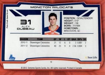2012-13 Extreme Moncton Wildcats (QMJHL) #10 Alex Dubeau Back