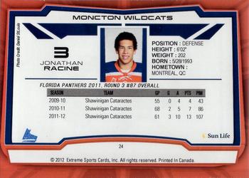 2012-13 Extreme Moncton Wildcats (QMJHL) #24 Jonathan Racine Back