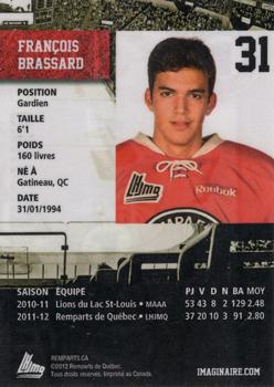 2012-13 Imaginaire.com Quebec Remparts (QMJHL) #12 Francois Brassard Back