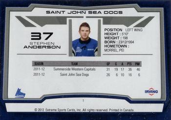 2012-13 Extreme Saint John Sea Dogs (QMJHL) #1 Stephen Anderson Back