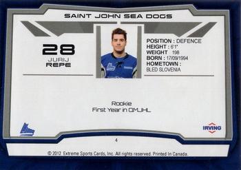 2012-13 Extreme Saint John Sea Dogs (QMJHL) #4 Jurij Repe Back