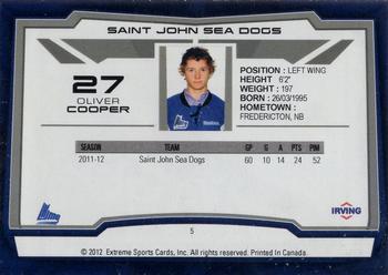 2012-13 Extreme Saint John Sea Dogs (QMJHL) #5 Oliver Cooper Back