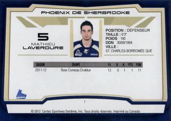 2012-13 Extreme Sherbrooke Phoenix (QMJHL) #1 Mathieu Laverdure Back