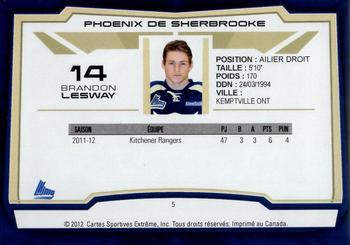 2012-13 Extreme Sherbrooke Phoenix (QMJHL) #5 Brandon Lesway Back