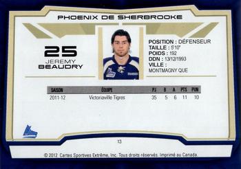 2012-13 Extreme Sherbrooke Phoenix (QMJHL) #13 Jeremy Beaudry Back
