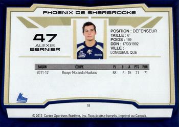 2012-13 Extreme Sherbrooke Phoenix (QMJHL) #18 Alexis Bernier Back