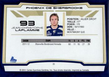 2012-13 Extreme Sherbrooke Phoenix (QMJHL) #23 Jean-Christophe Laflamme Back