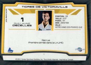 2012-13 Extreme Victoriaville Tigres (QMJHL) #1 Guillaume Decelles Back