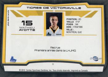 2012-13 Extreme Victoriaville Tigres (QMJHL) #11 Mathieu Ayotte Back