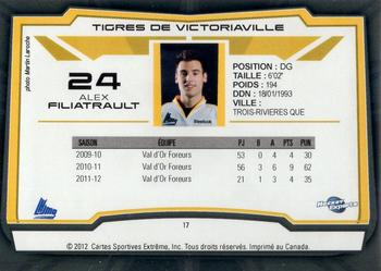 2012-13 Extreme Victoriaville Tigres (QMJHL) #17 Alex Filiatrault Back