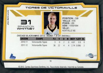 2012-13 Extreme Victoriaville Tigres (QMJHL) #19 Brandon Whitney Back