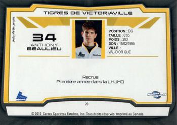 2012-13 Extreme Victoriaville Tigres (QMJHL) #20 Anthony Beaulieu Back