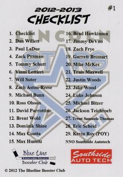 2012-13 Blueline Booster Club Lincoln Stars (USHL) #1 Checklist Back