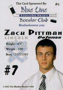 2012-13 Blueline Booster Club Lincoln Stars (USHL) #4 Zack Pittman Back